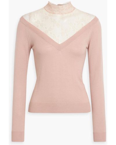 RED Valentino Lace-paneled Wool Turtleneck Sweater - Pink