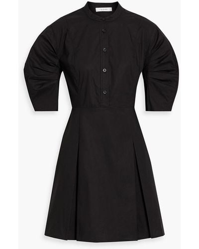FRAME Pleated Cotton-poplin Mini Dress - Black