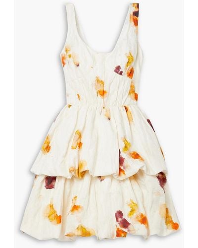 Jason Wu Tiered Floral-print Crinkled Cotton-blend Mini Dress - White