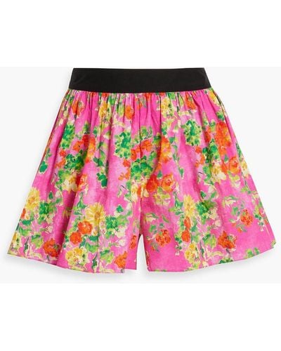 Caroline Constas Teagen Gathered Floral-print Cotton-blend Poplin Shorts