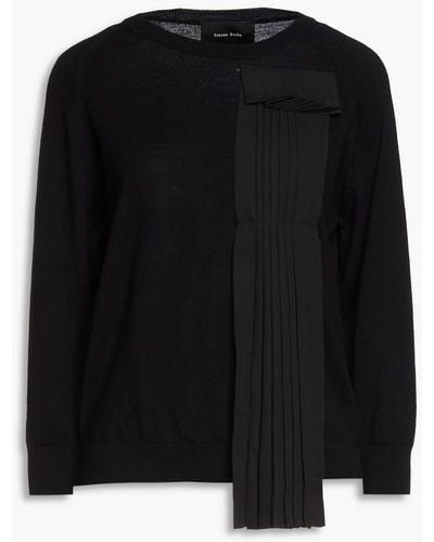 Simone Rocha Pleated Crepe-trimmed Wool Sweater - Black