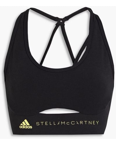 adidas By Stella McCartney Cutout Logo-print Modal-blend Jersey Sports Bra - Black