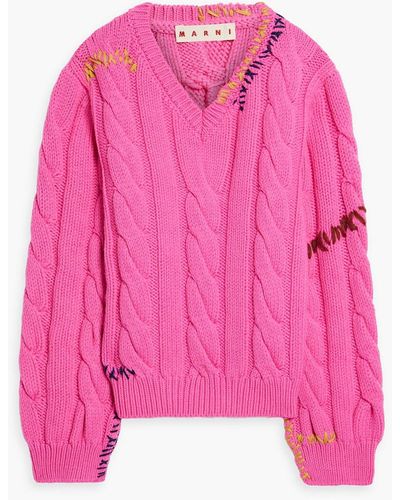 Marni Embroidered Cable-knit Wool Jumper - Pink