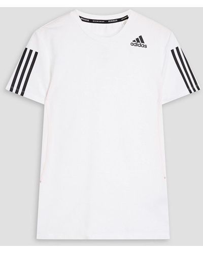 adidas Originals T-shirt aus geripptem jersey mit mesh-einsatz und print - Weiß