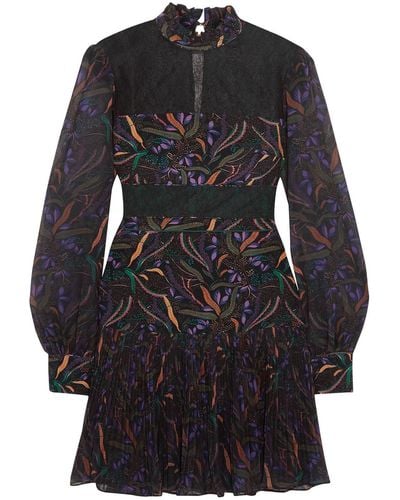 Saloni Dina Printed Silk-georgette Mini Dress - Black