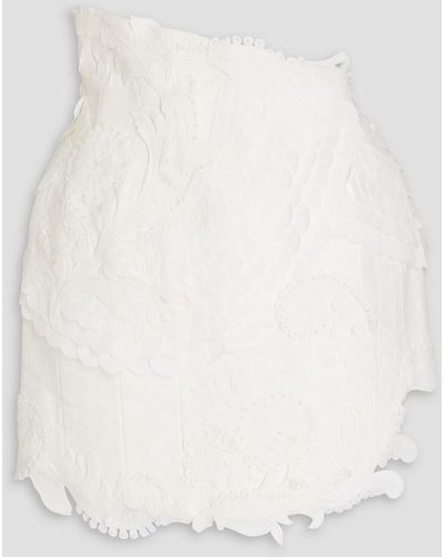 Zimmermann Embellished Floral-appliquéd Cotton And Linen-blend Mini Skirt - White