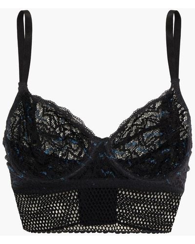 Else Mesh-trimmed Corded Lace Underwired Bra - Black