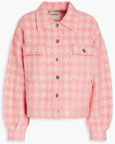 Sandro Houndstooth Cotton-blend Tweed Jacket - Pink