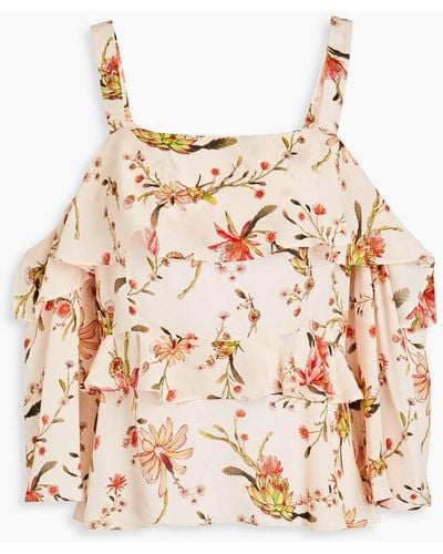 Rachel Zoe Cold-shoulder Floral-print Silk-satin Top - Multicolour