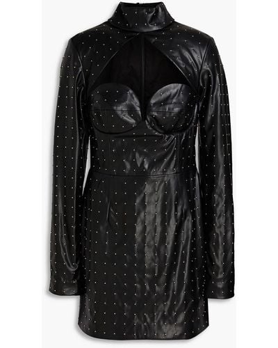 ROTATE BIRGER CHRISTENSEN Studded Cutout Faux Leather Mini Dress - Black