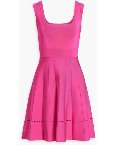 Hervé Léger Flared Stretch-knit Mini Dress - Pink