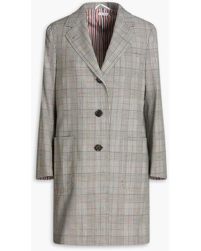 Thom Browne Prince Of Wales Checked Wool Coat - Grey