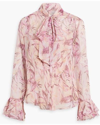 Mikael Aghal Pussy-bow Floral-print Chiffon Blouse - Pink