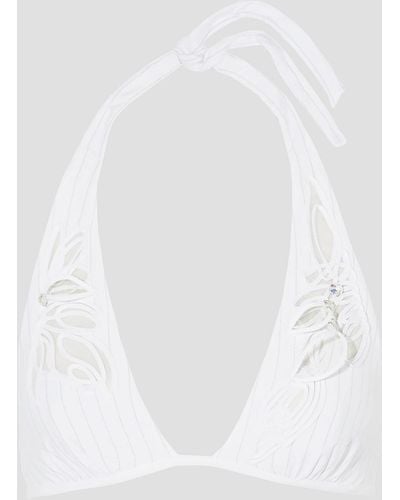 La Perla Avant Garden Embellished Mesh-trimmed Triangle Bikini Top - White