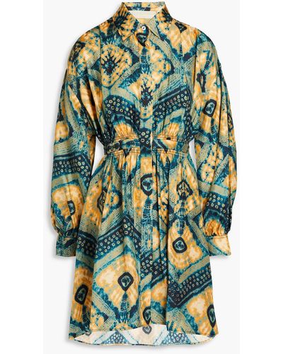 Ulla Johnson Jude hemdkleid aus seidensatin in minilänge mit print - Blau