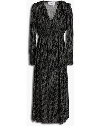 Ba&sh Lucy Gathered Printed Georgette Midi Dress - Black