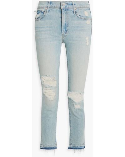 Mother The Rascal Ankle Undone Distressed Mid-rise Slim-leg Jeans - Blue