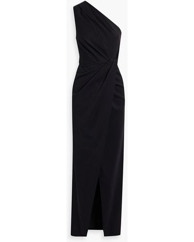 Halston Celeste One-shoulder Draped Ponte Gown - Black