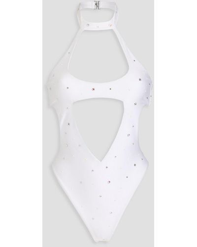 Alessandra Rich Studded Cutout Swimsuit - White