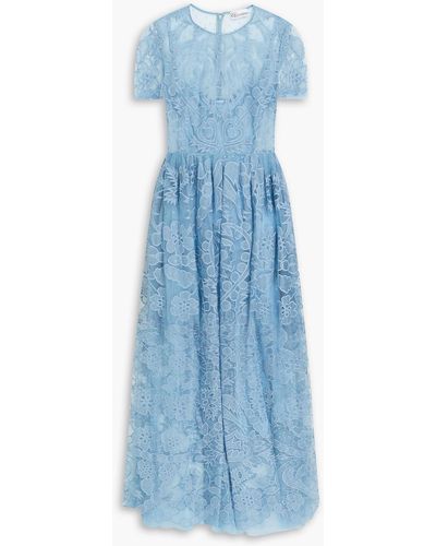 RED Valentino Embroidered Point D'esprit And Organza Midi Dress - Blue