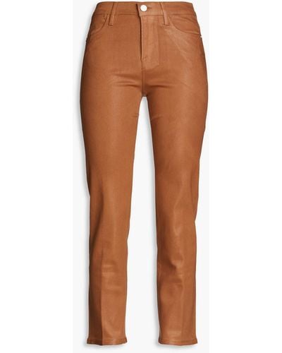 FRAME Le High Cropped Coated High-rise Straight-leg Jeans - Brown