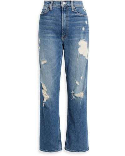 Mother Study Hover Distressed High-rise Straight-leg Jeans - Blue