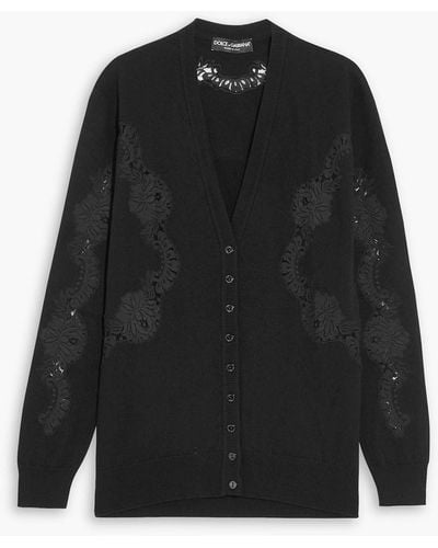 Dolce & Gabbana Lace-paneled Cashmere Cardigan - Black