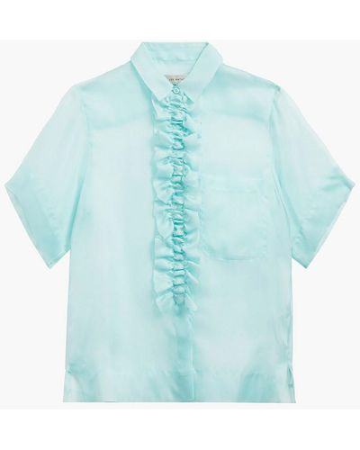 Lee Mathews Ruffle-trimmed Silk-organza Shirt - Green