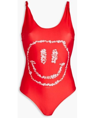 Ganni Printed Swimsuit - Red