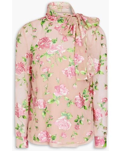 RED Valentino Pussy-bow Floral-print Chiffon Blouse - Pink