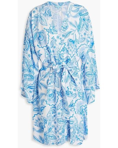 Melissa Odabash Aria Floral-print Crepe Kimono - Blue