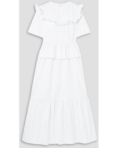 Acheval Pampa Victoria Tiered Ruffled Stretch-cotton Twill Maxi Dress - White