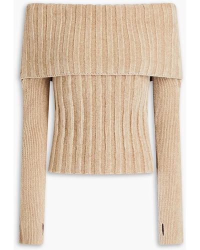 Jacquemus Duci Off-the-shoulder Ribbed-knit Jumper - Natural