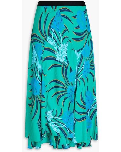 Diane von Furstenberg Debra Floral-print Crepe De Chine Midi Skirt - Blue