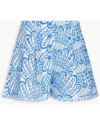 Charo Ruiz Gabrielle Embellished Broderie Anglaise Cotton-blend Shorts - Blue