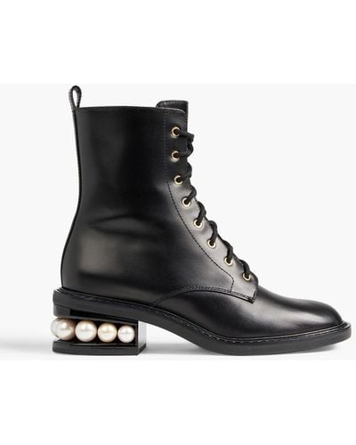 Nicholas Kirkwood Casati Embellished Leather Combat Boots - Black