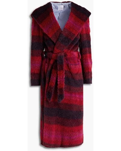 Stella Jean Checked Brushed-felt Hooded Coat - Red