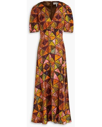 Saloni Lea Floral-print Silk Midi Dress - Brown
