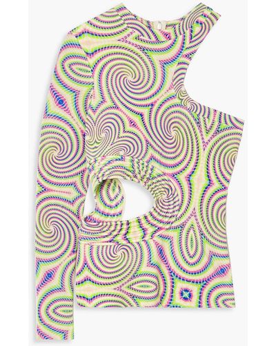 Stella McCartney One-sleeve Cutout Printed Stretch-jersey Top - Green
