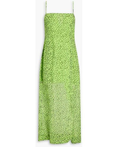Ganni Floral-print Voile Maxi Dress - Green