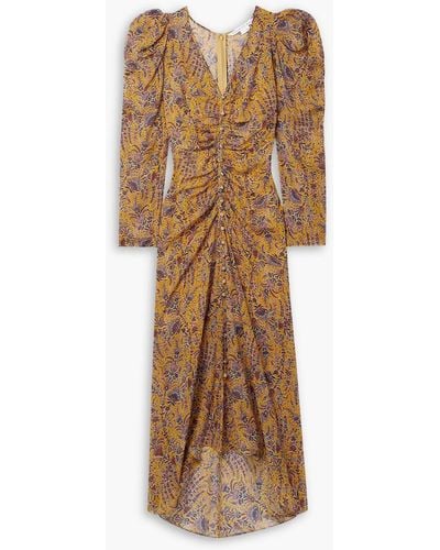 Veronica Beard Ferrara Ruched Printed Silk-crepe Midi Dress - Natural