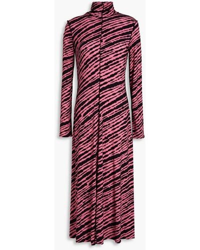 Proenza Schouler Zebra-print Stretch-jersey Turtleneck Midi Dress - Red