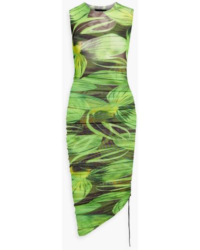 Louisa Ballou Asymmetric Printed Stretch-mesh Dress - Green