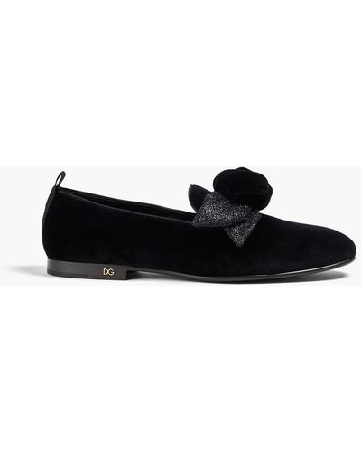 Dolce & Gabbana Floral-appliquéd Velvet Loafers - Black