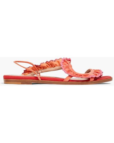 Red(V) Ruffled Suede Sandals - Red