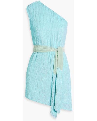 retroféte Ella One-shoulder Sequined Chiffon Mini Dress - Blue