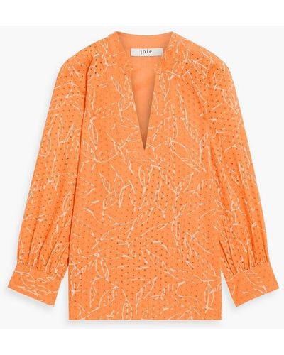 Joie Perci Printed Broderie Anglaise Cotton Top - Orange