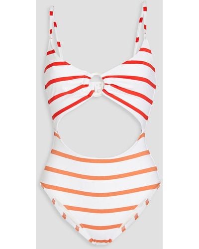 Solid & Striped Cutout Striped Swimsuit - Grey