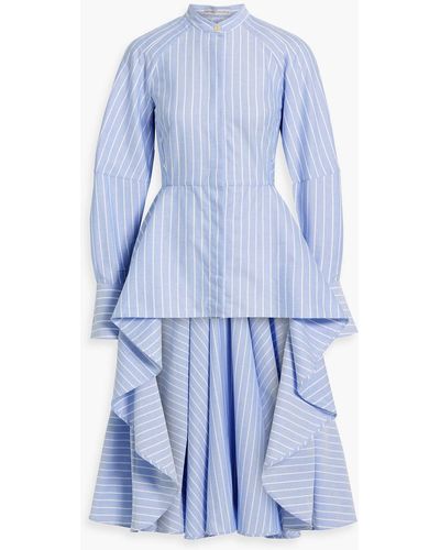 Palmer//Harding Tranquility Ruffled Striped Cotton-poplin Shirt - Blue