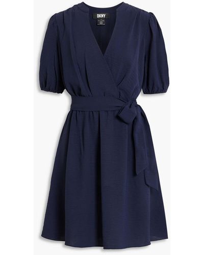 DKNY Wrap-effect Crinkled Woven Mini Dress - Blue